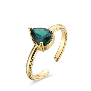 Green emerald enchanted drop shaped zircon ring